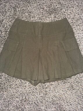 Olive Green Pleated Cargo Skort